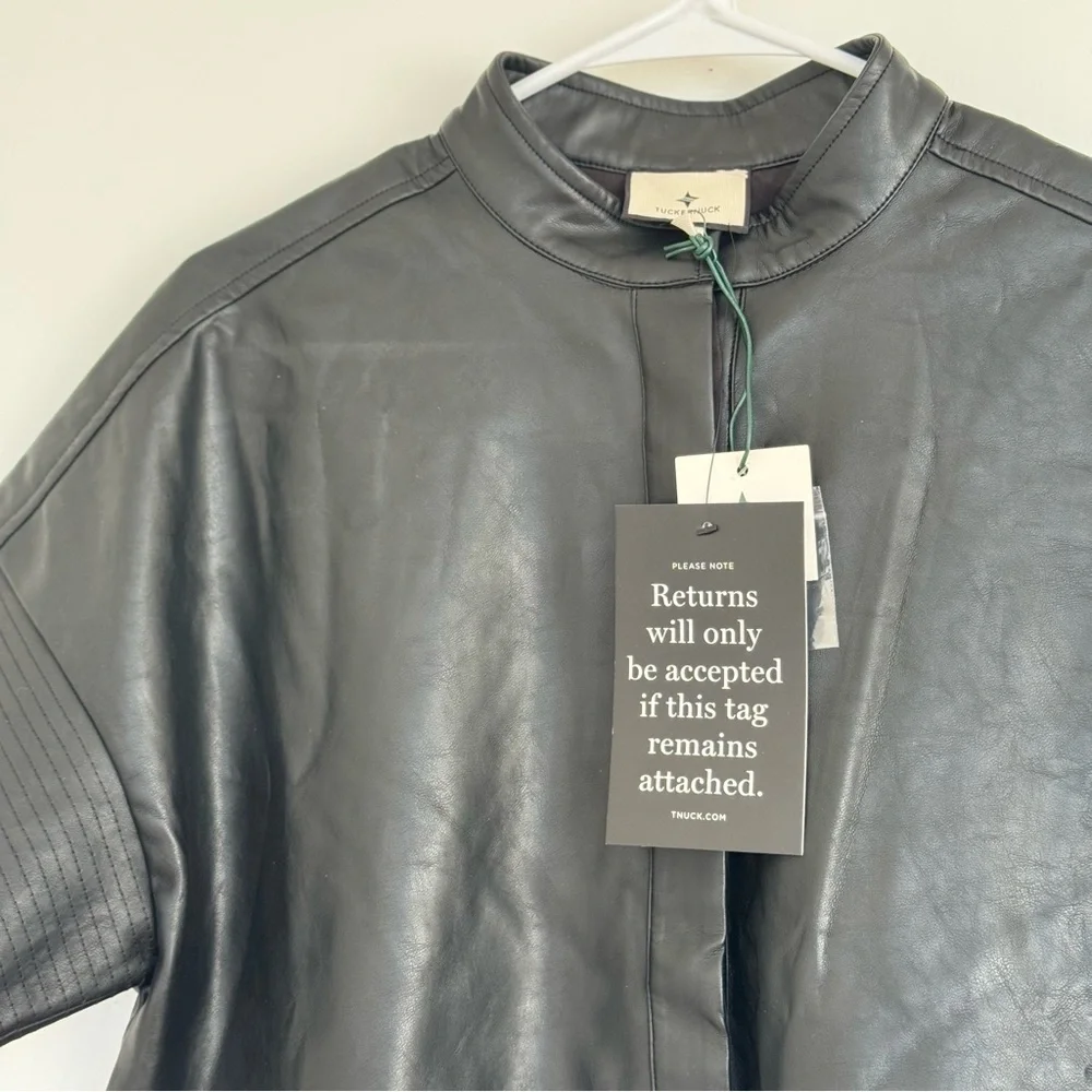 NEW Tuckernuck Sofia Shirt Faux Leather Trapunto Stitch Button Up Black M